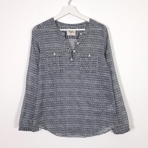 Anthropologie Holding Horses Printed Roll Sleeve Popover Top - Picture 1 of 10